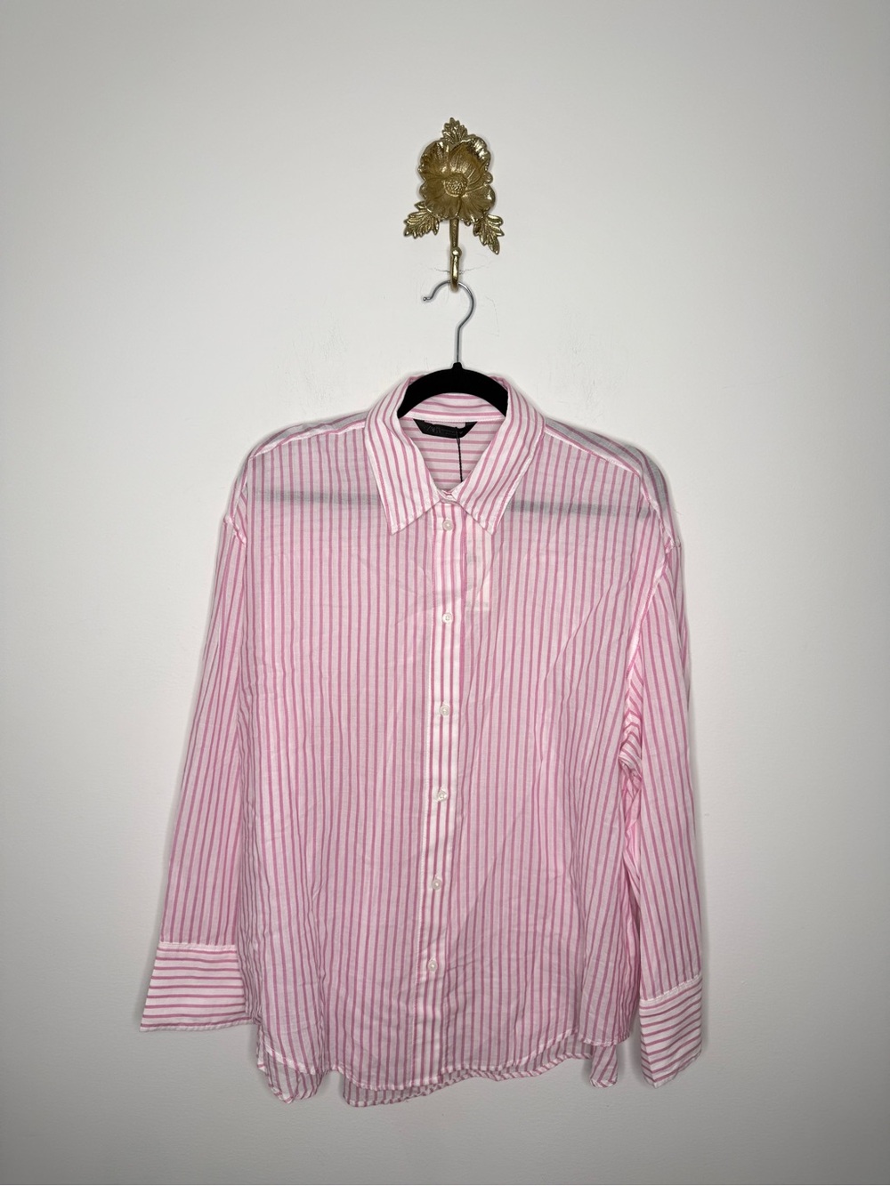 Zara Pink Striped Button Up Shirt M